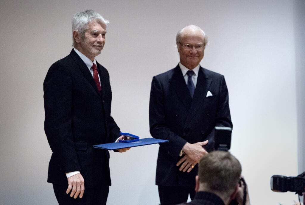 Peter Molnar receives the Crafoord Prize 2014 from the hands of His Majesty the King of Sweden. Photo: Markus Marcetic, the Royal Swedish Academy of Sciences.